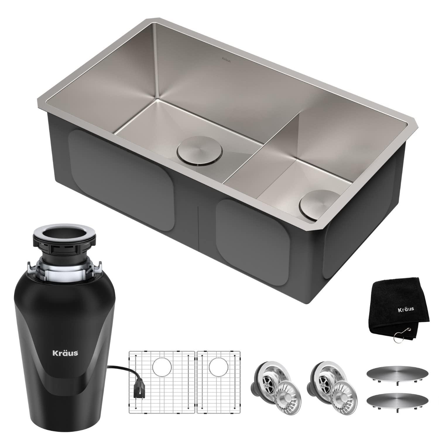 Kraus 33" L x 19" W Double Basin Farmhouse Kitchen Sink with Accessories KHU102-33-100-75MB