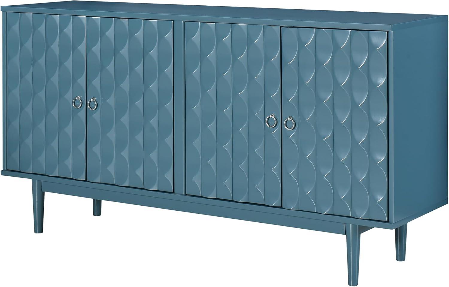 Navy Blue MDF 4-Door Sideboard with Convex Pattern and Silver Handles