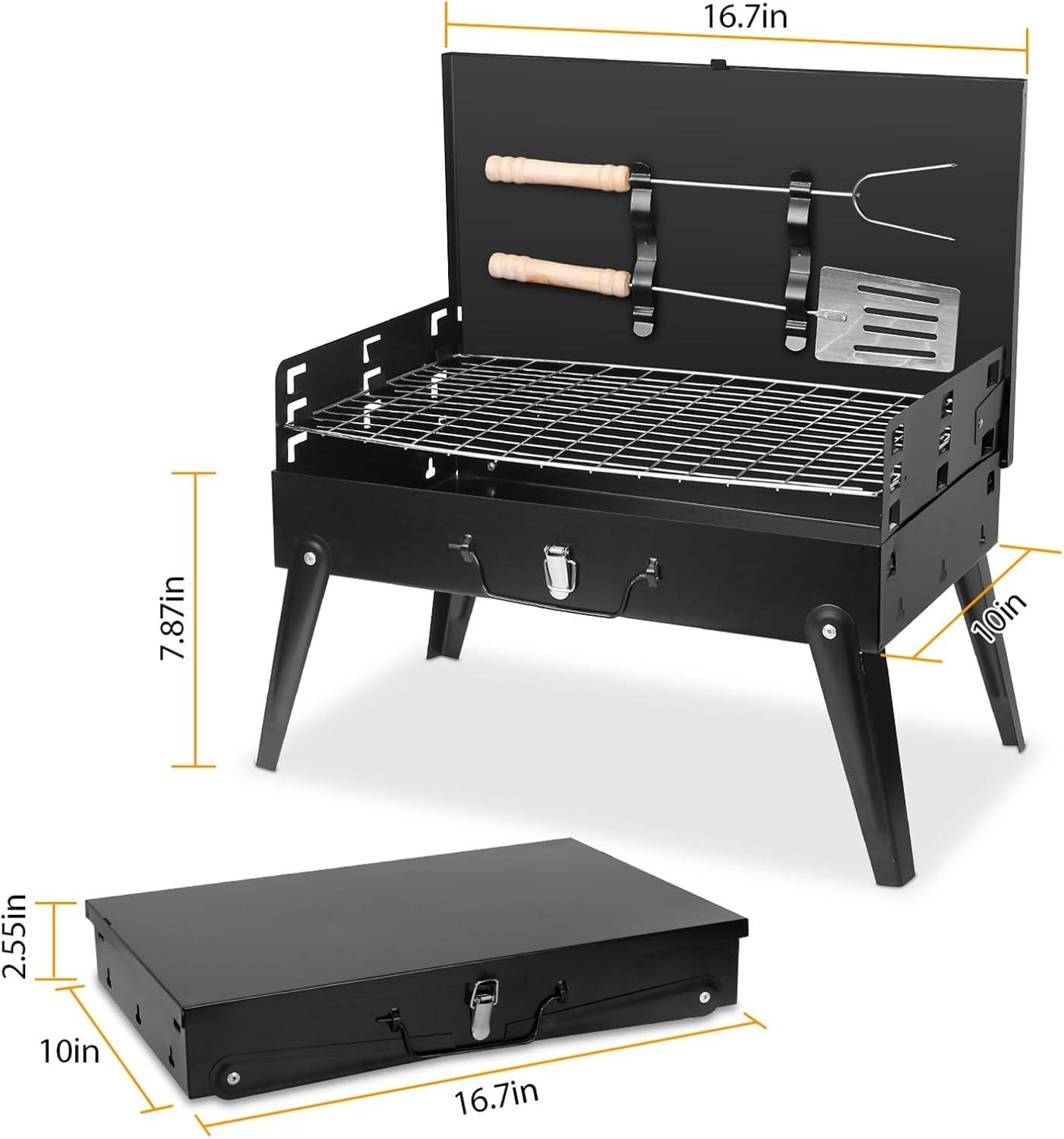 Portable Black Iron Tabletop Charcoal Grill with Lid