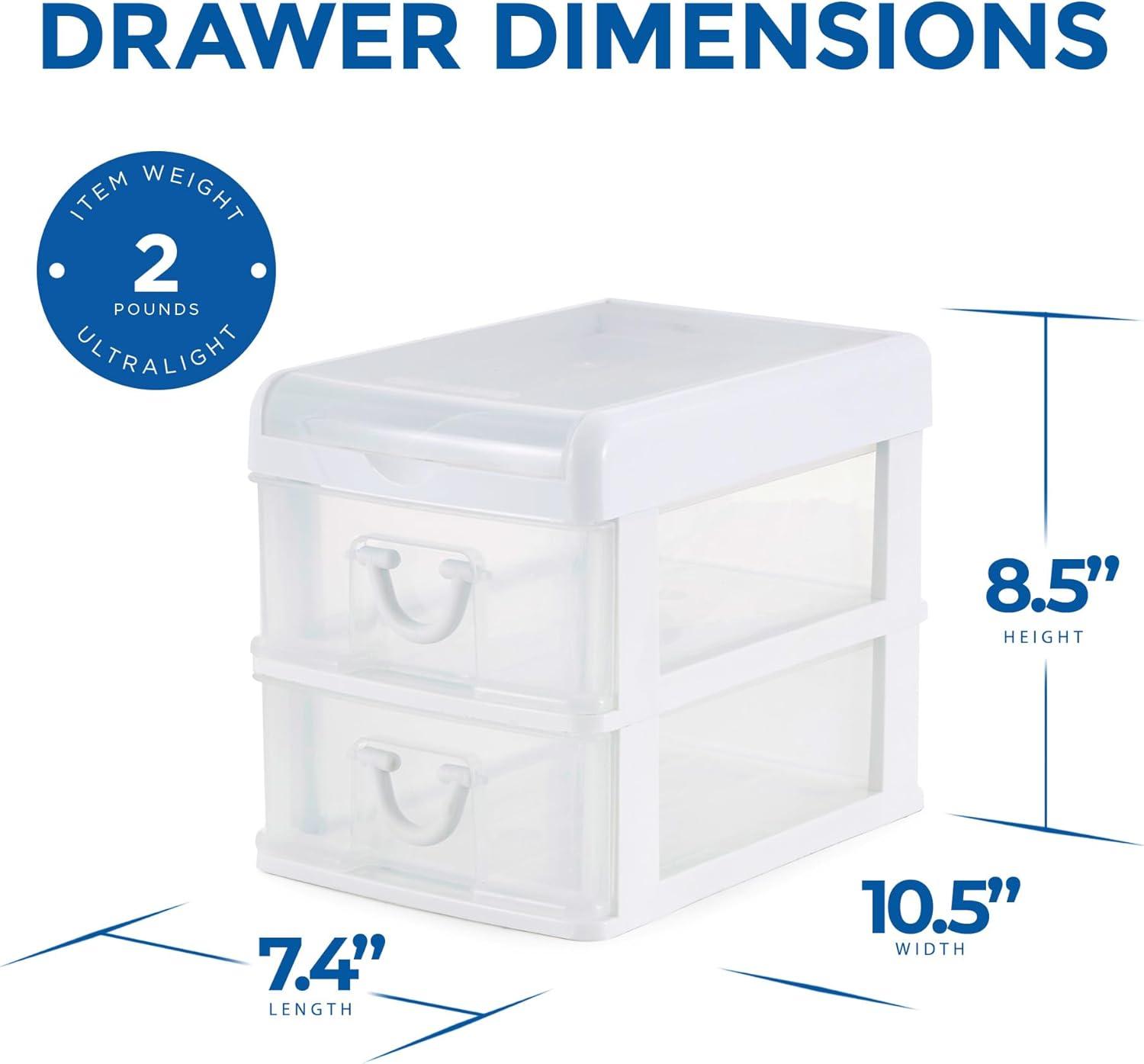 White Clear Plastic 2-Drawer Desk Organizer with Flip Top