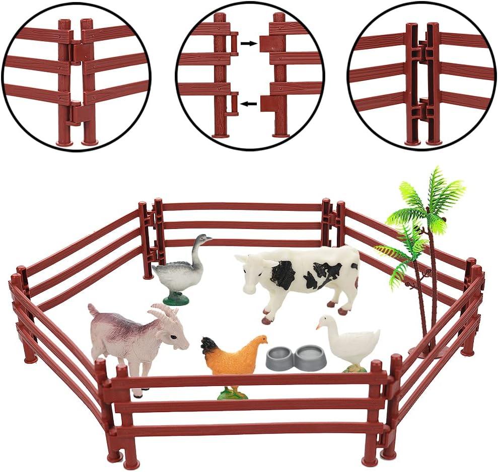 Realistic Plastic Farm Animal Figures Playset with Accessories