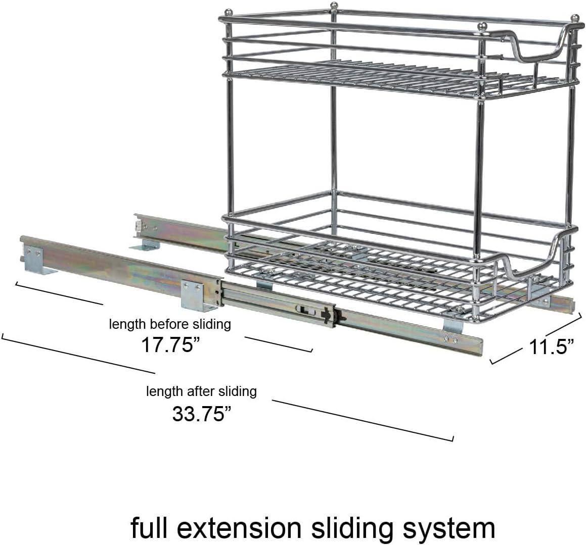 Household Essentials Glidez Multipurpose Chrome-Plated Steel Pull-Out/Slide-Out Storage Organizer for Under Cabinet Use - 2-Tier Design - Fits Standard Size Cabinet or Shelf, Chrome