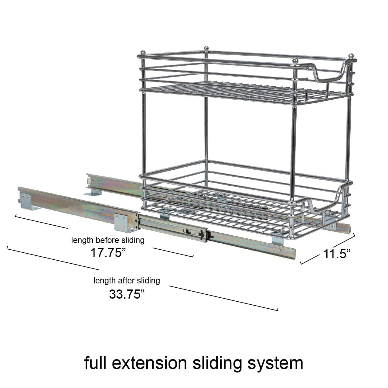 Glidez Multipurpose Chrome-Plated Steel Pull-Out/Slide-Out Storage Organizer for Under Cabinet Use - 2-Tier Design - Chrome