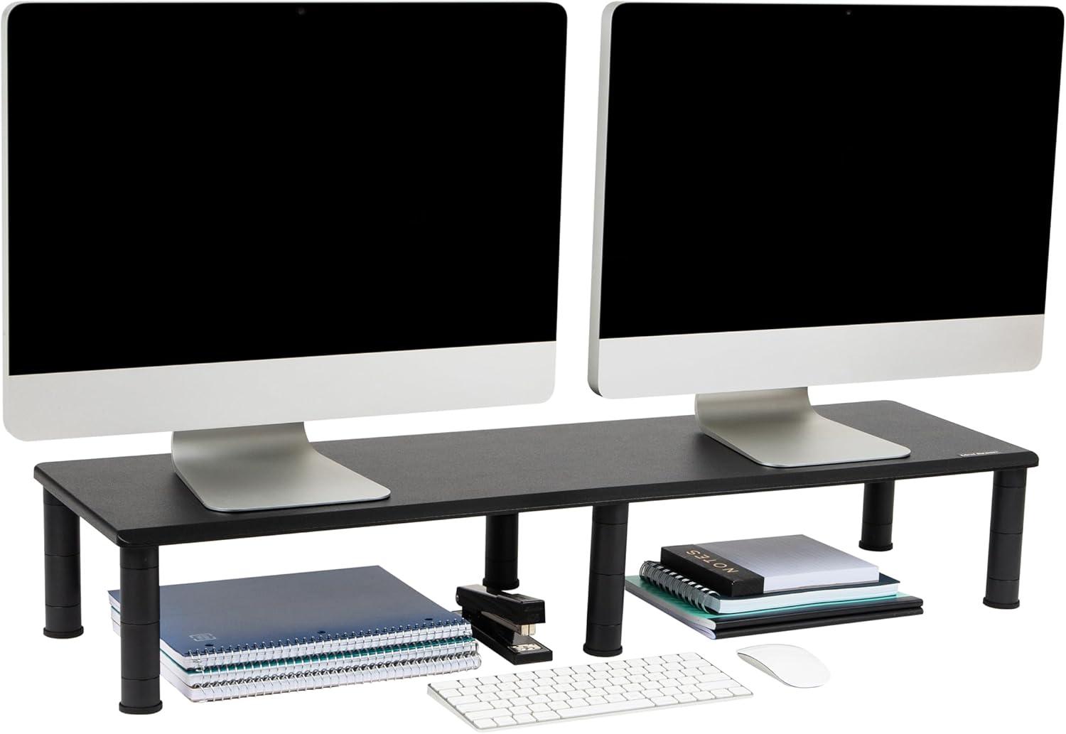 Mind Reader Large Dual Monitor Stand for Computer Screens, Riser Support, Black