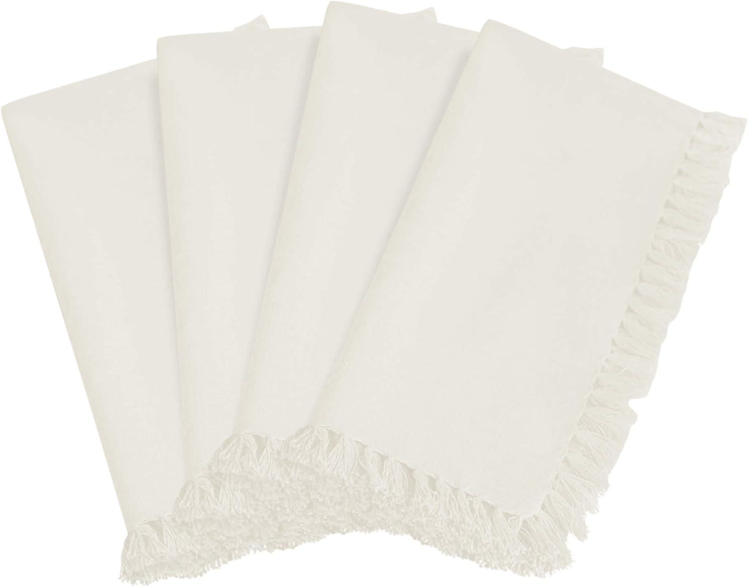 Off-White Cotton Fringed Square Napkins, Set of 4