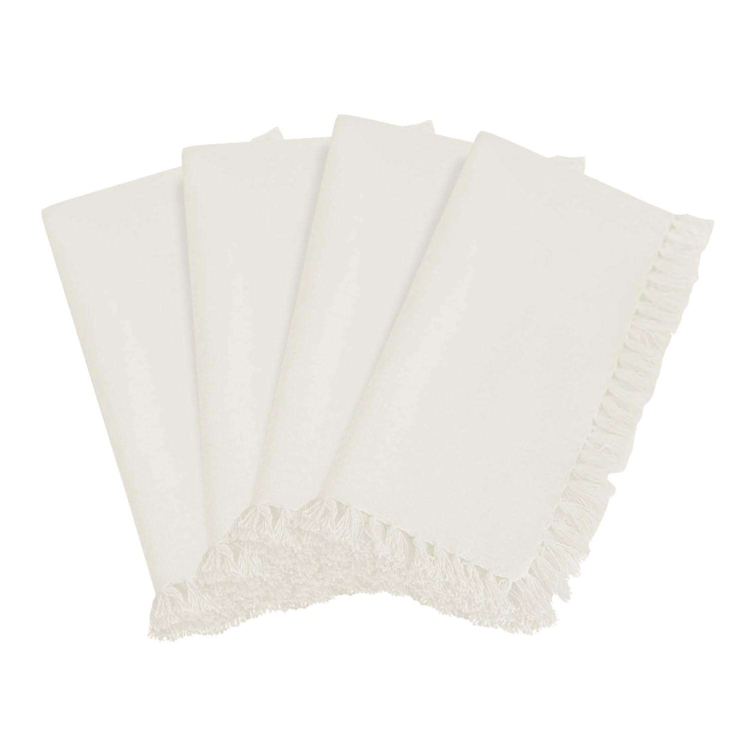 Saro Lifestyle Fringed Design Napkin, 20" Square (Set of 4), Off-White, 20" x 20"