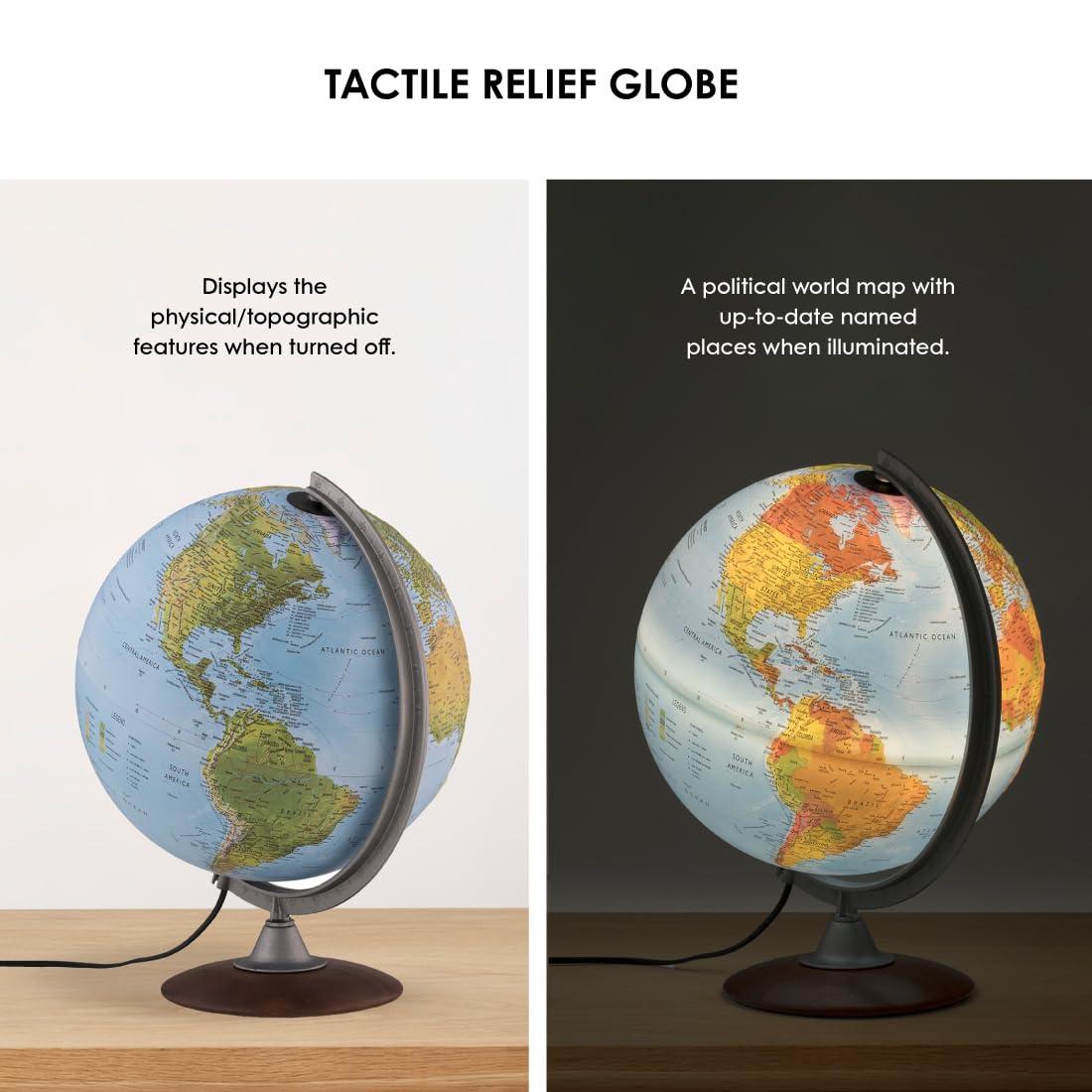 Tactile Blue Ocean Physical Relief Globe - Waypoint Geographic: 12" Diameter, Political Boundaries, Major Cities, Plastic