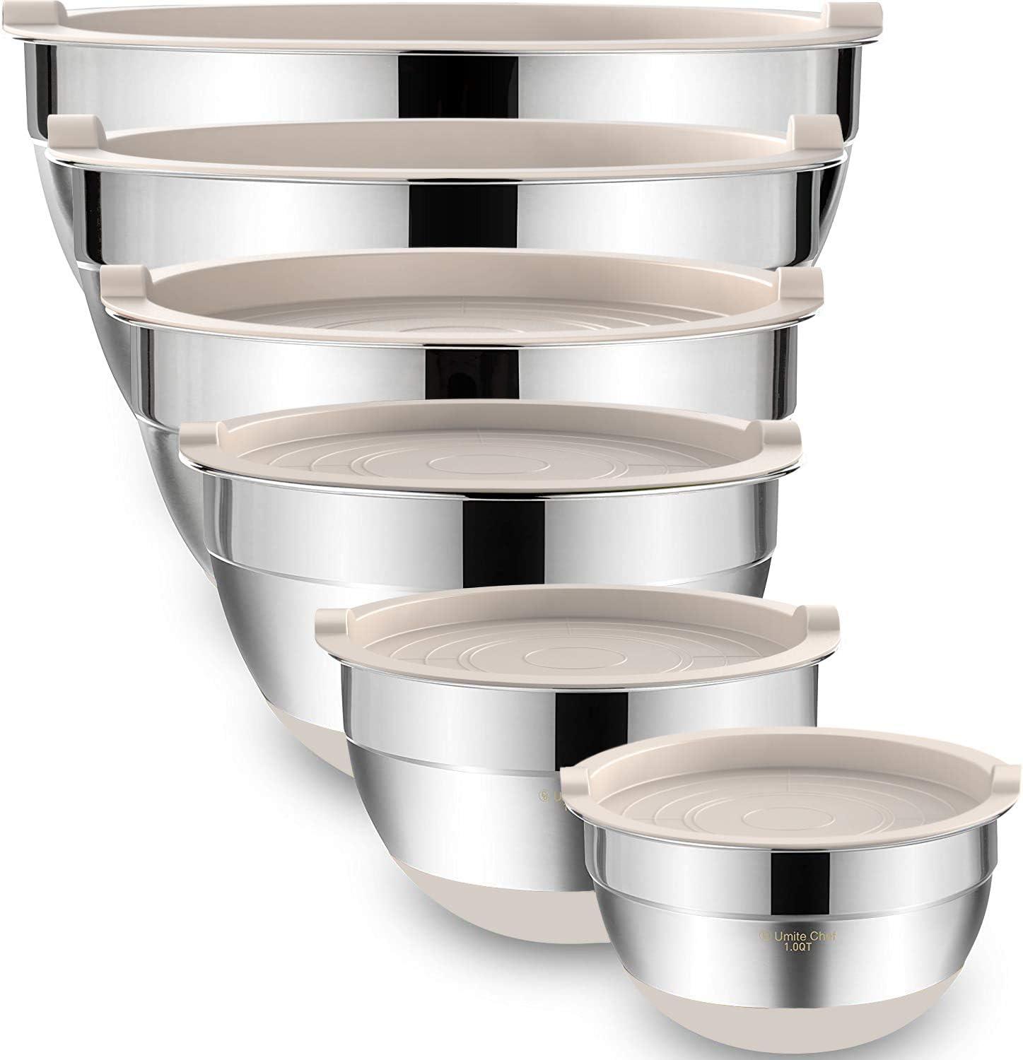 Stainless Steel Mixing Bowls Set with Airtight Lids, 6-Piece