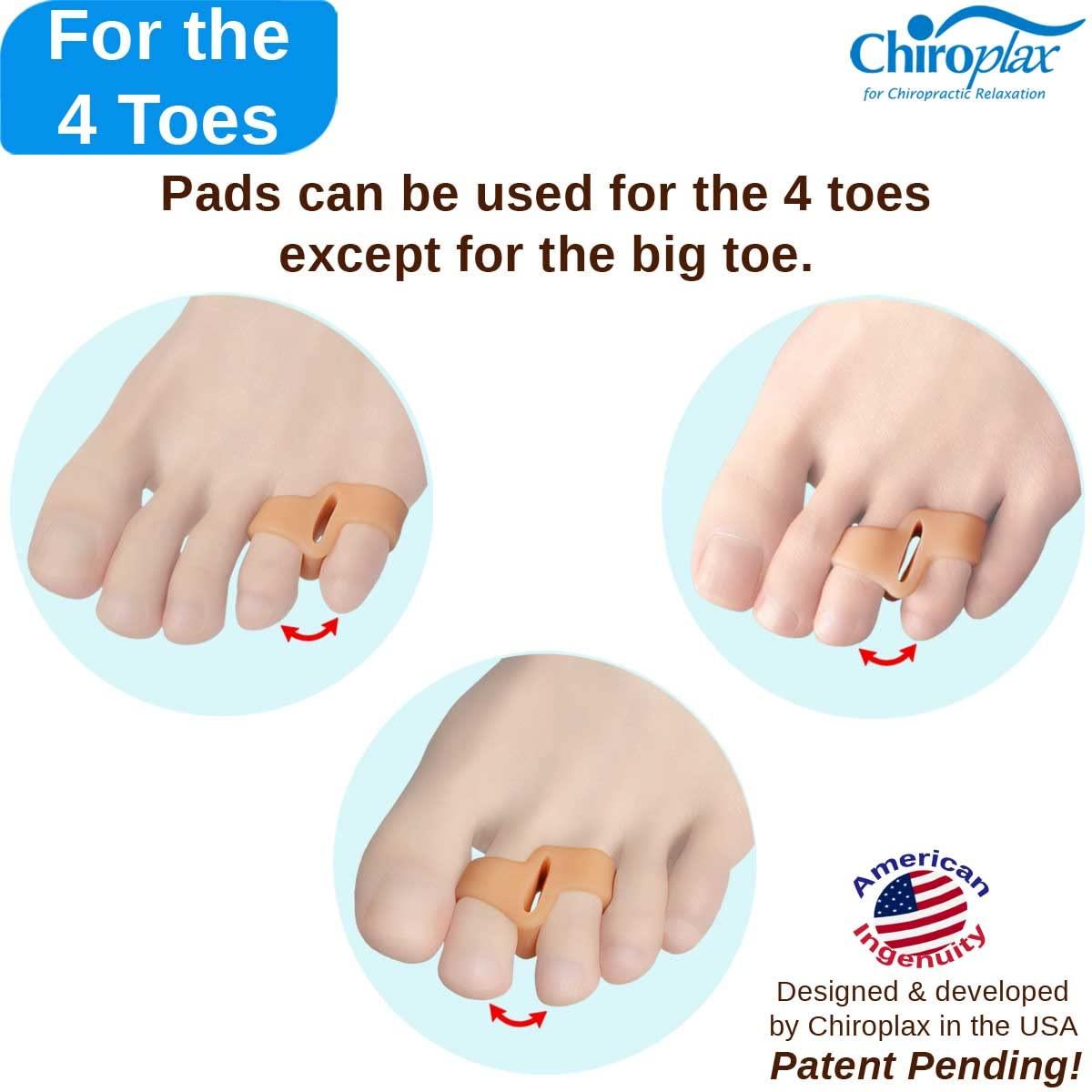 Chiroplax Tailor's Bunion Corrector Pads Bunionette Pain Relief Pinky Toe Straightener Separator Cushion Splint Protector Shield Spacer (4 Pads, Shims - Size Small)