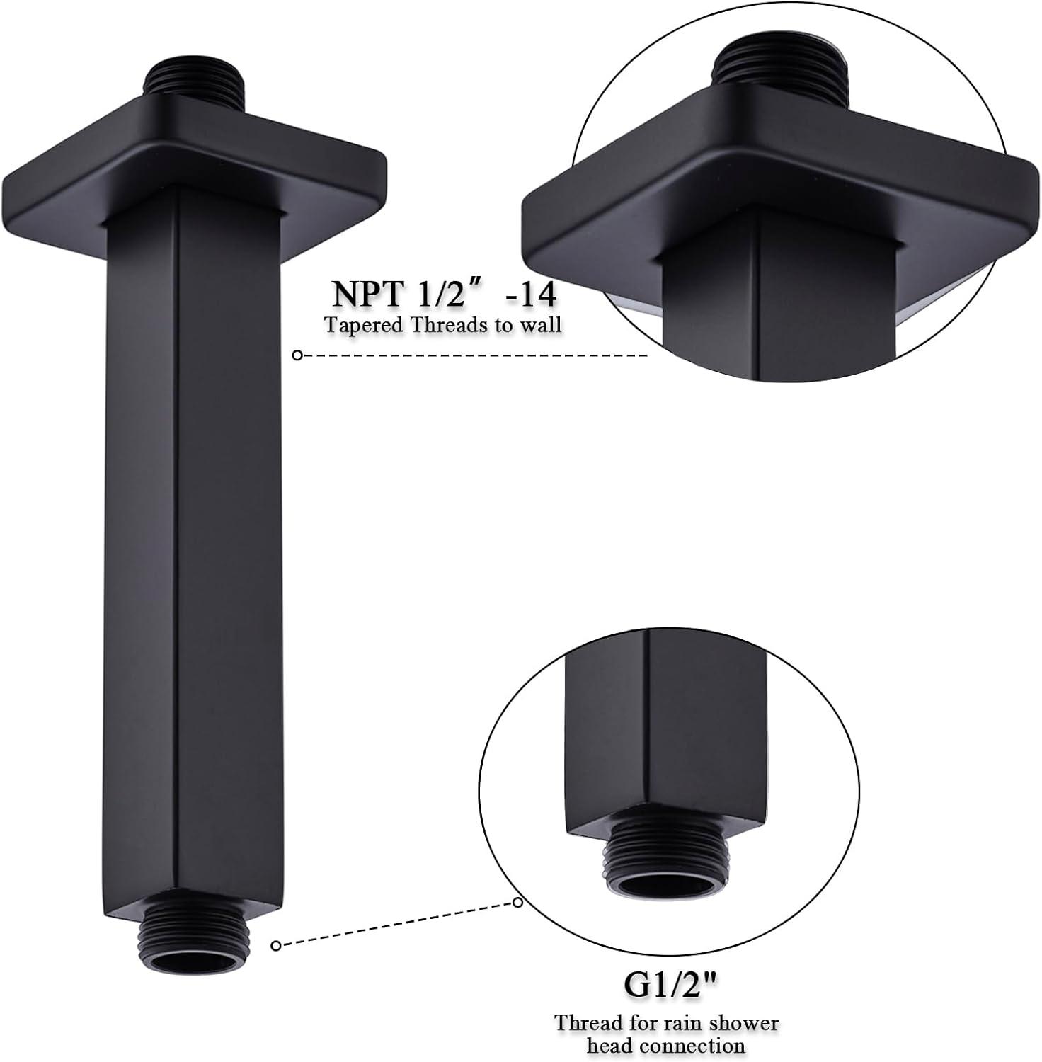 Matte Black Stainless Steel Ceiling Mounted Square Shower Arm