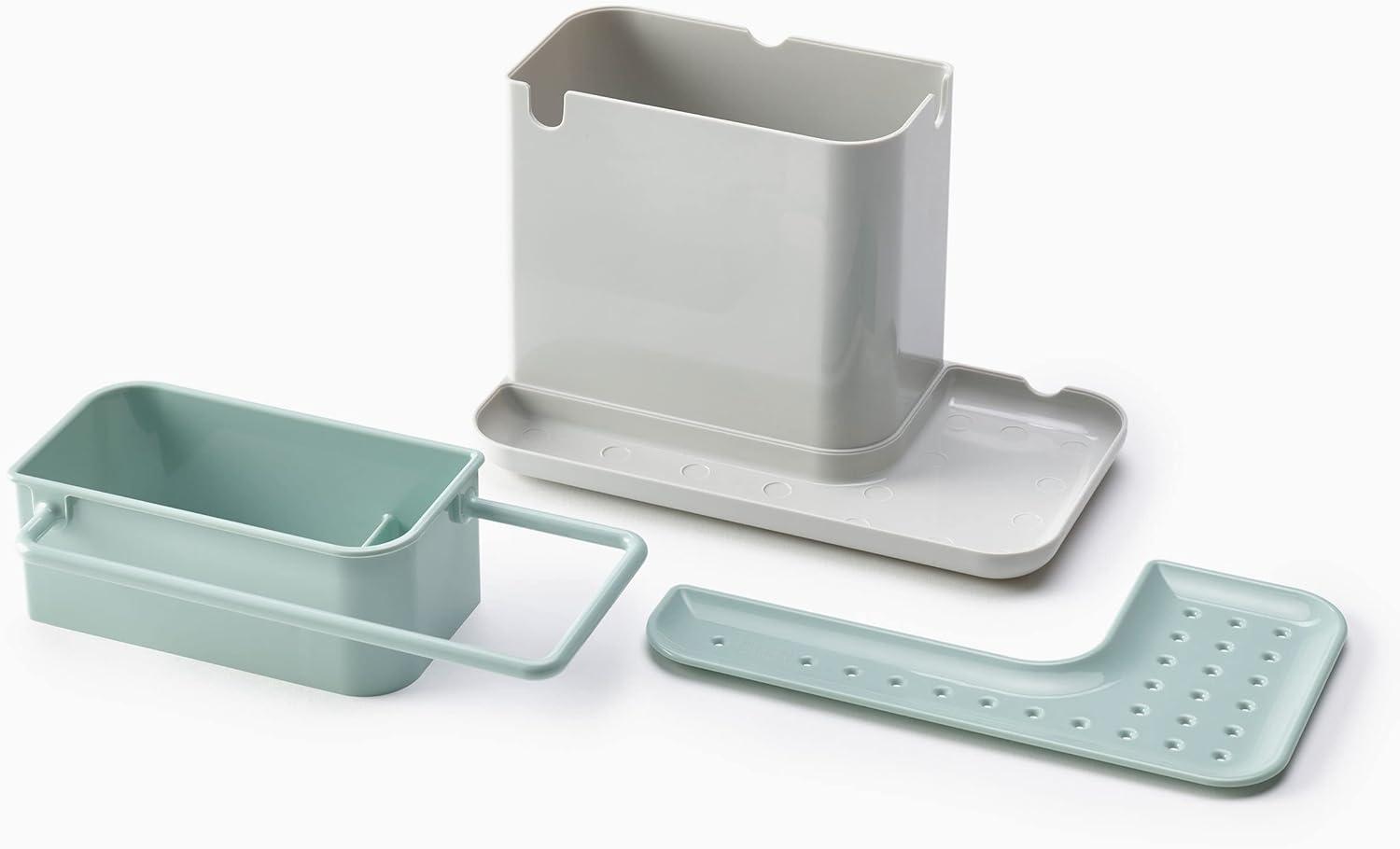 Light Stone and Sage Plastic Kitchen Sink Organizer Caddy