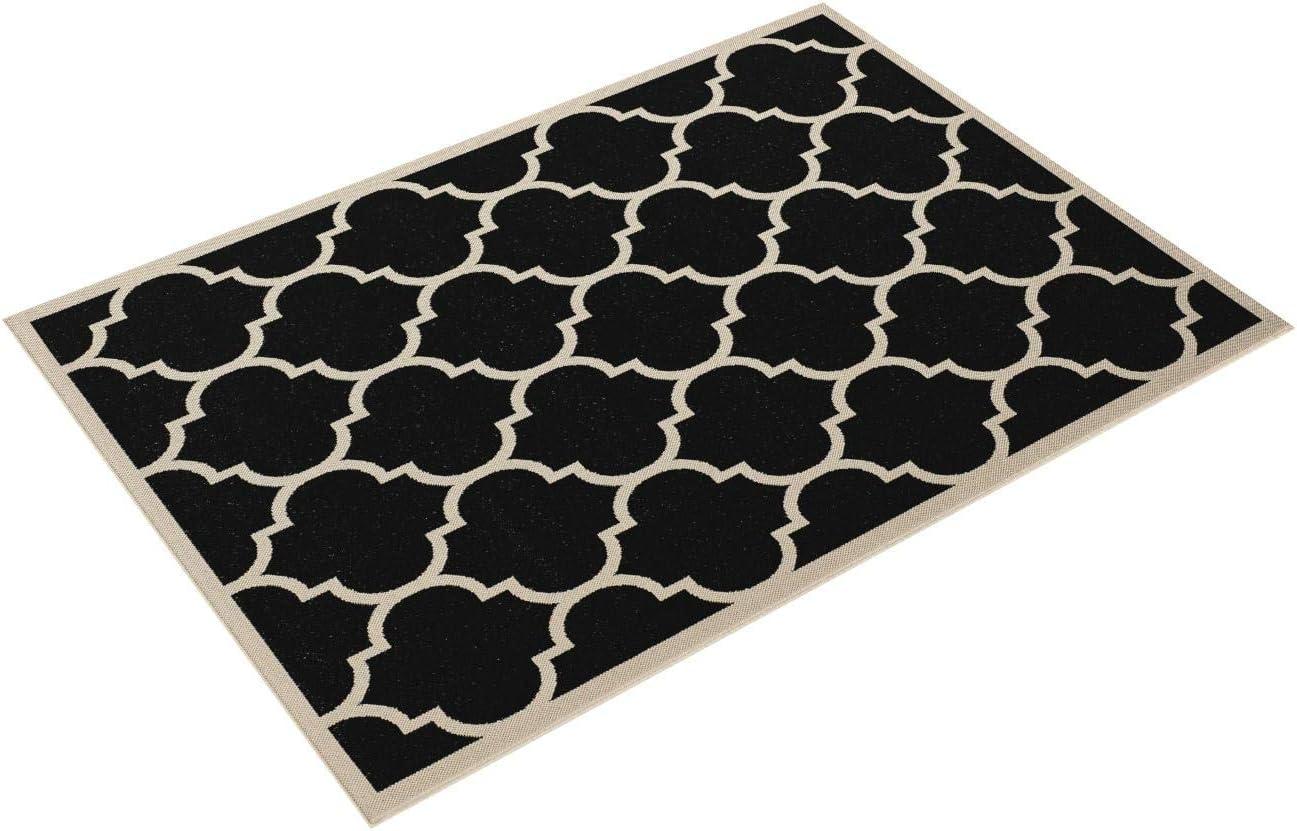 Courtyard CY6914 Power Loomed Indoor/Outdoor Area Rug - Black/Beige - 4'x5'7" - Safavieh.