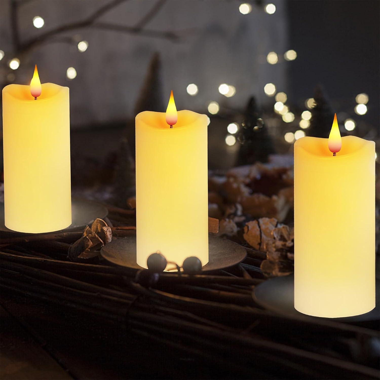 Aignis Indoor Flameless LED Candles Battery Operated with Remote Timer and Wax-Like Shell for Home/Wedding/Holiday Decor, Set of 2(D 2.95" x H 6")