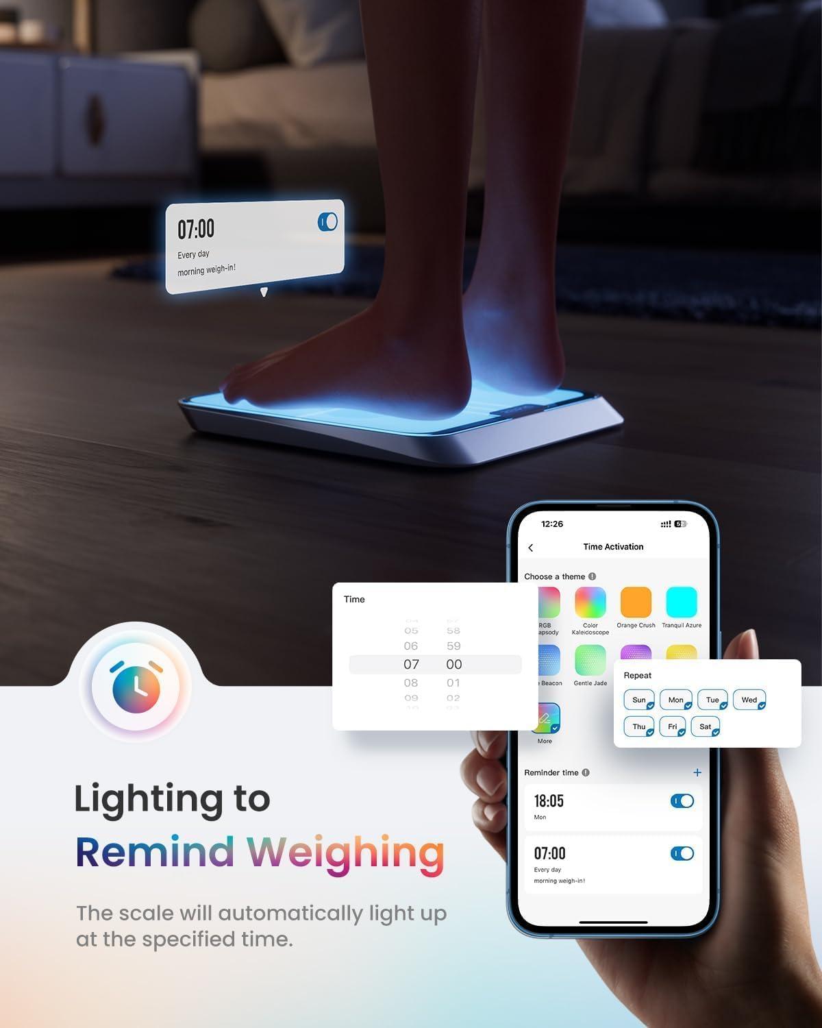 RENPHO Smart Scale for Body Weight with Customize Scale Colors, Rechargeable, ITO Coating, Elis Chroma