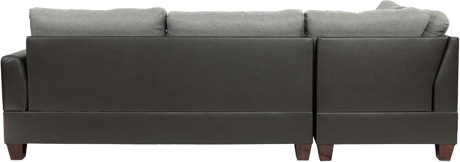 Gray Tufted Faux Leather Three Piece Sectional Sofa with Ottoman