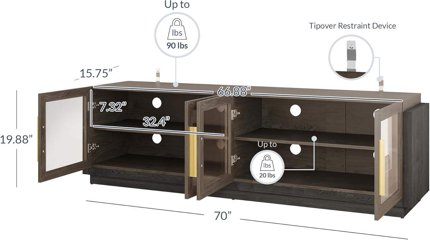 BELLEZE 70" TV Stand for TVs up to 75", Modern TV Stand & Entertainment Center with Shelves, Wood Storage Cabinet for Living Room or Bedroom - Brixston (Brown)