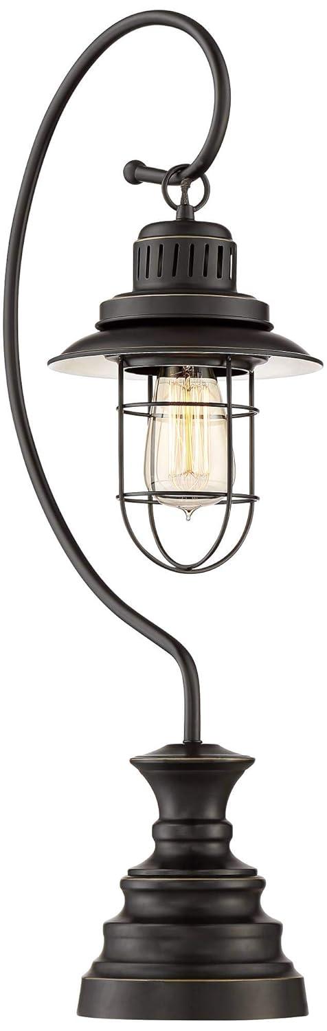 Edison Bronze 30'' Industrial Desk Lantern Lamp with Metal Cage Shade
