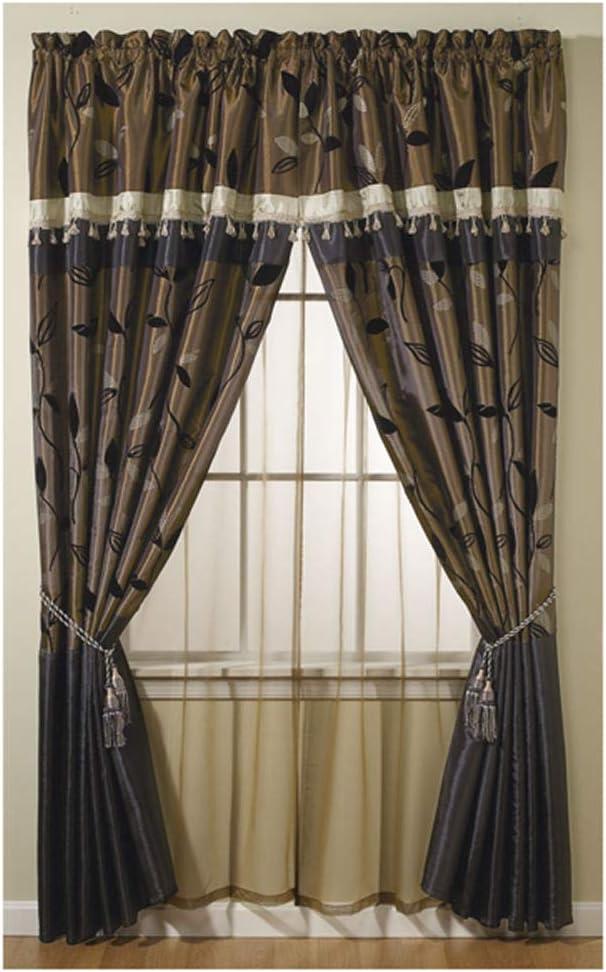 Bronze and Black Polyester Room-Darkening Curtain Set with Valance