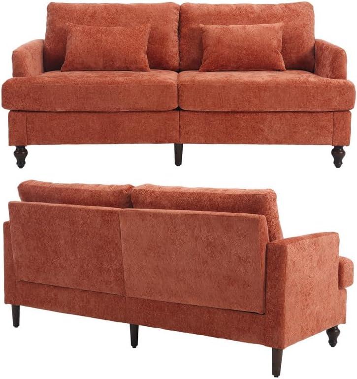George Oliver Chenille Loveseat Sofa, Mid-Century 2-Seat Upholstered Couch with Wooden Legs for Living Room or Bedroom