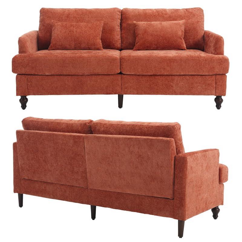 George Oliver Chenille Loveseat Sofa, Mid-Century 2-Seat Upholstered Couch with Wooden Legs for Living Room or Bedroom