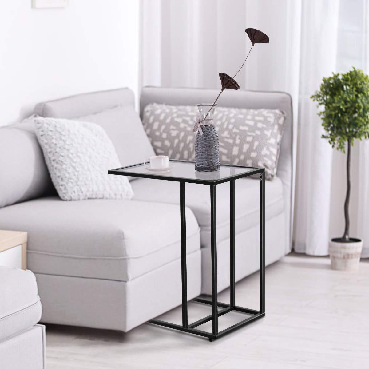 Canddidliike Sofa End Table Coffee Side Table with Glass Top, Glass Top Side Table, Sturdy Steel Frame, Easy to Clean, Great for End Tables & Decorative Displays