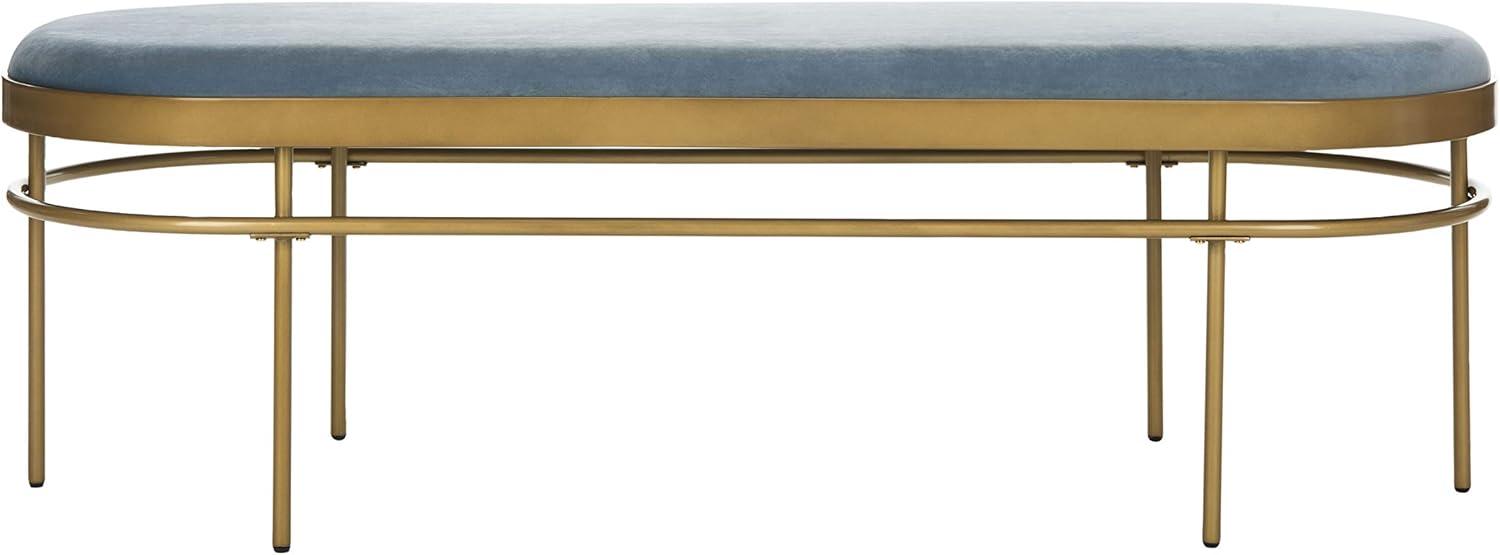 63'' Luxe Transitional Slate Blue Velvet and Gold Oval Bench