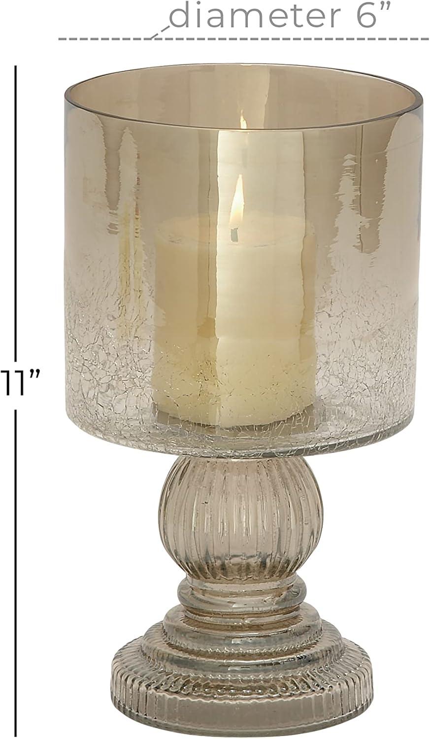 DecMode Brass Glass Handmade Turned Style Pillar Hurricane Lamp with Faux Mercury Glass Finish