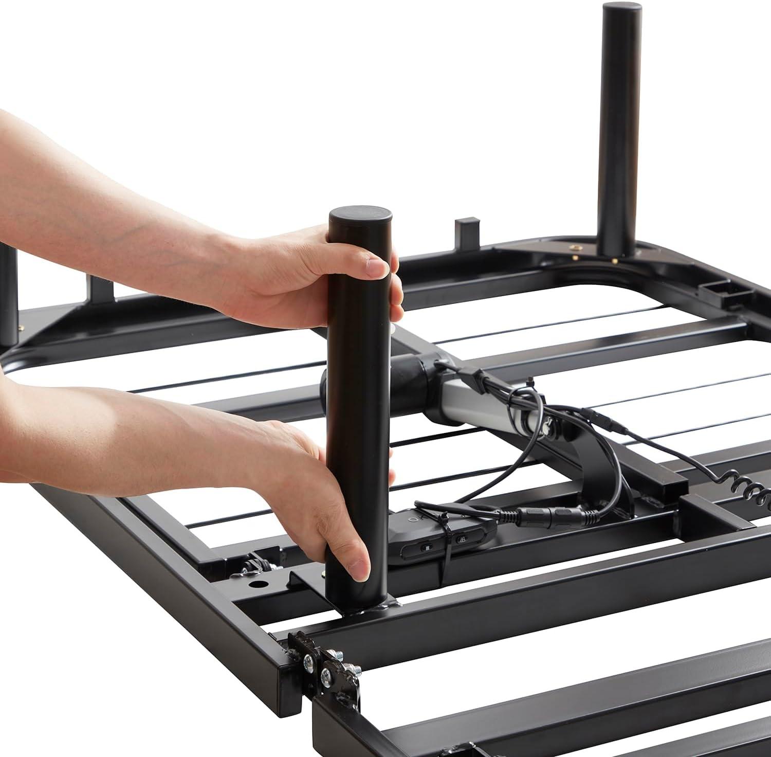 Full Size Black Metal Adjustable Bed Frame with Wireless Remote