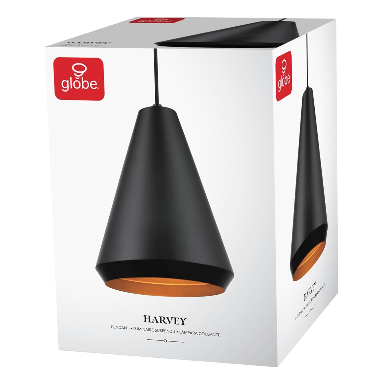 GLOBE Electric Harvey 1-Light Pendant Lighting, Matte Black, Black Fabric Cord, Bulb Not Included