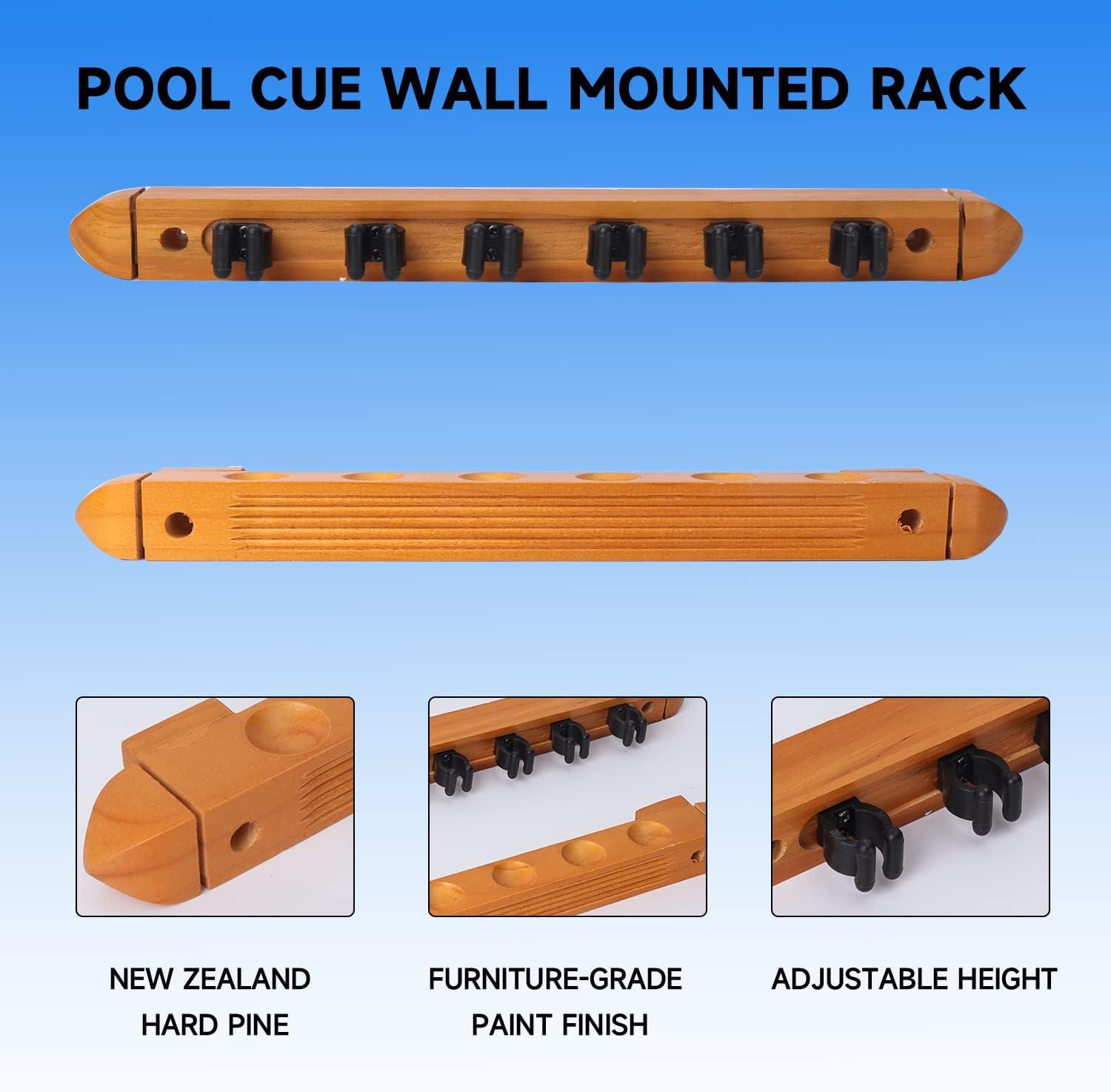 2-Piece Billiard Pool Cue Stick Wall Mounted Rack, Holds 6 Pool Cue Stick