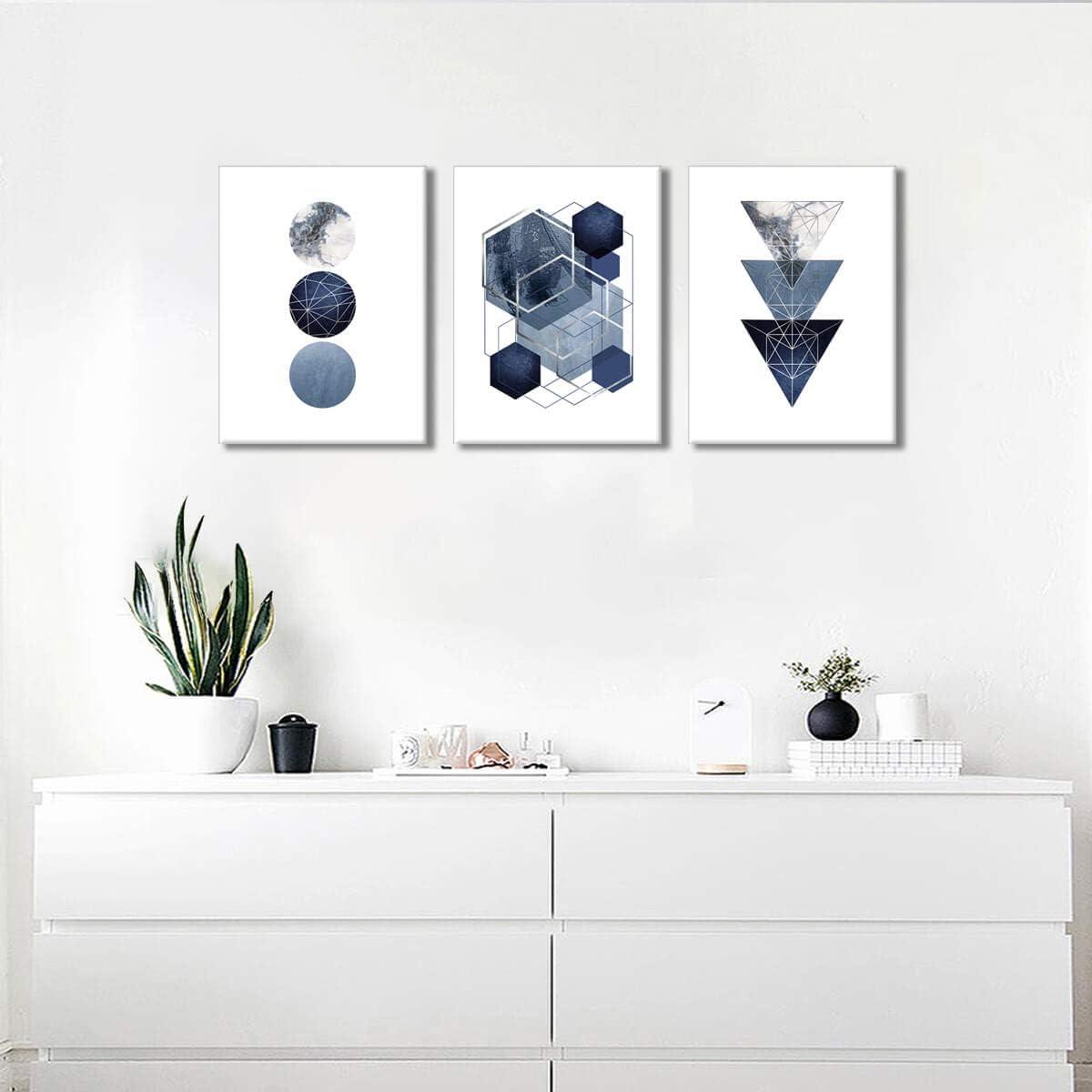 Canvas Art Wall Decor for Bedroom Modern Indigo Abstract Geometric Pattern Wall Art Navy Blue Wall Pictures for Office Bathroom Boys Room Wall Decorations Prints Artwork for Home Walls Gallery Wrapped