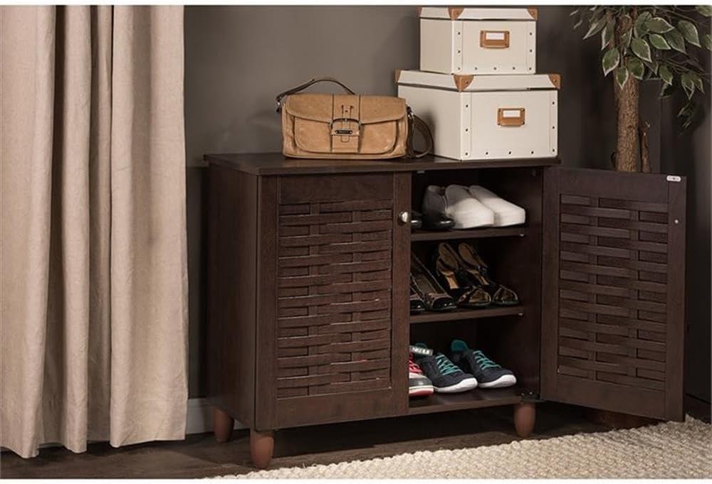 Wholesale Interiors Winda Modern and Contemporary 2-Door Dark Brown Wooden Entryway Shoes Storage Cabinet -