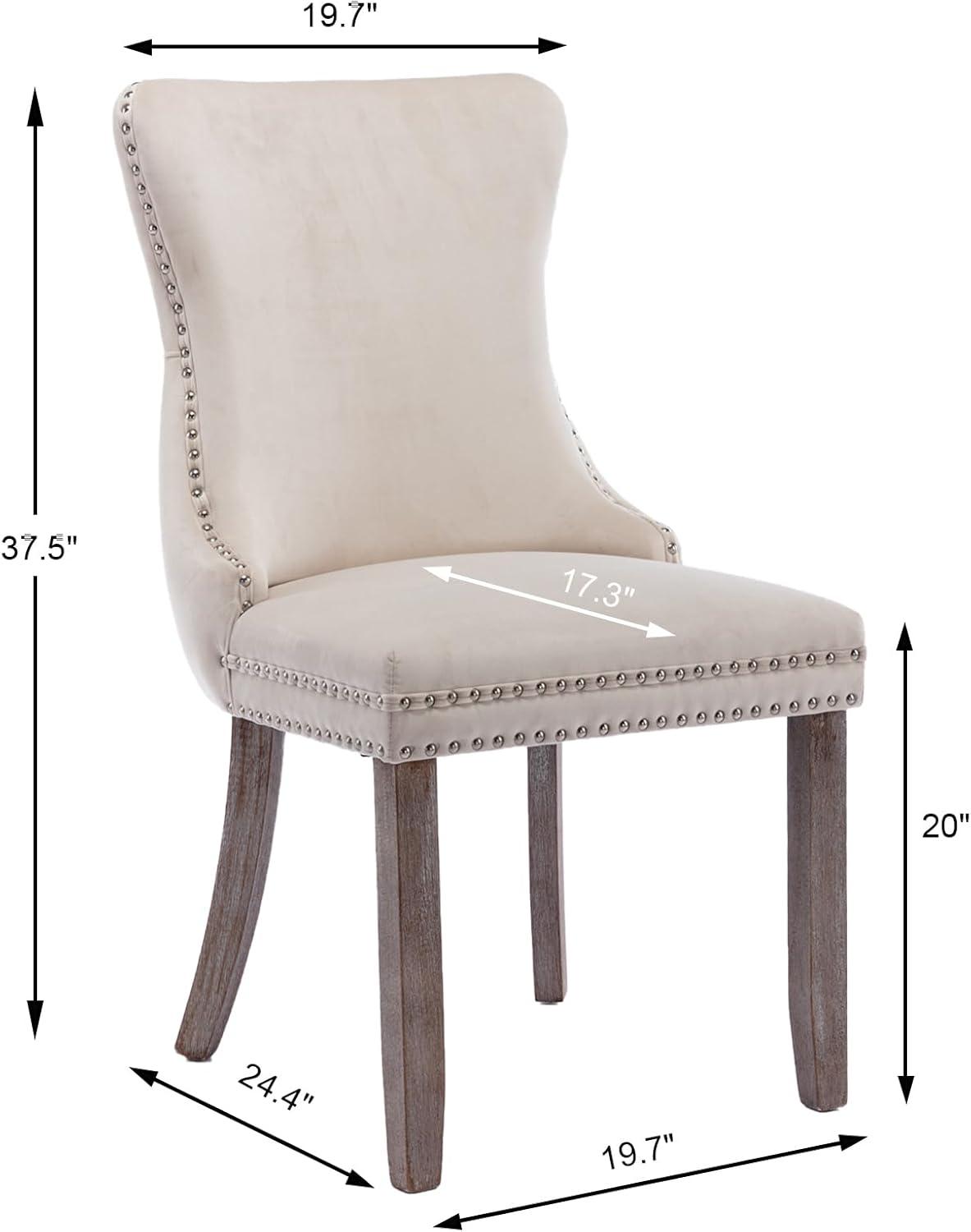 Tzicr Tufted Dining Chairs Set of 6, Upholstered Dining Chairs with Nailhead Back, Nailhead Trim, Velvet Dining Chairs for Kitchen/Bedroom/Dining Room(Beige)