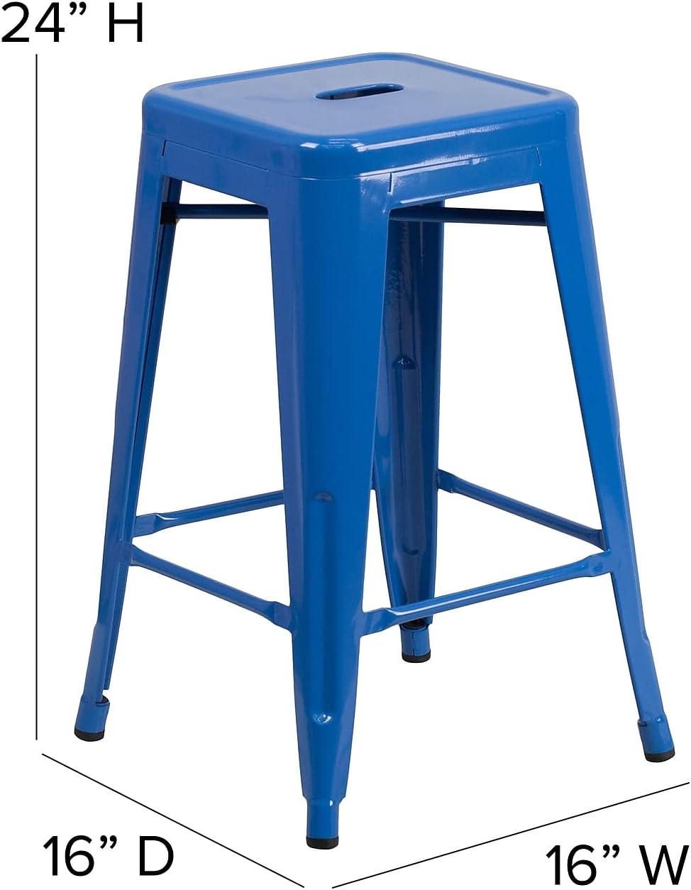 Flash Furniture Commercial Grade 24" High Backless Metal Indoor-Outdoor Counter Height Stool with Square Seat