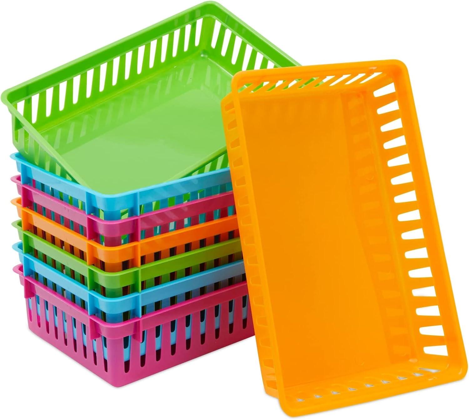 Bright Creations 8 Pack Colorful Storage Bins for Classroom - Small Plastic Baskets for Organizing, Arts, Crafts, Desks, Toys (4 Colors)