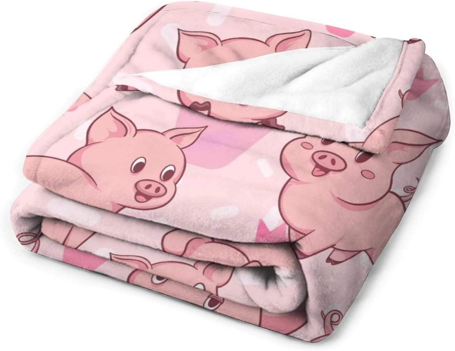 Cute Cartoon Pig Flannel Fleece Throw Blanket, Super Soft Lightweight Blankets for All Season, Fleece Blankets for Couch/Bed, Fuzzy Plush Blanket for Home Decorations