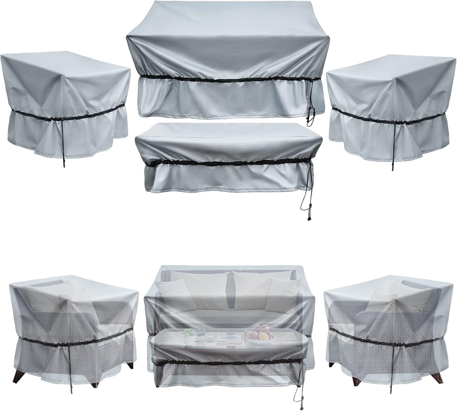 Gray Waterproof Oxford Patio Furniture Cover Set