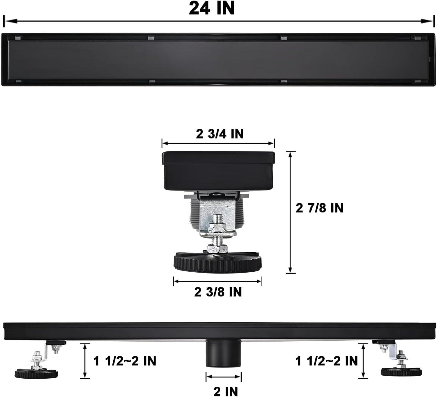 24-Inch Matte Black Stainless Steel Linear Shower Drain