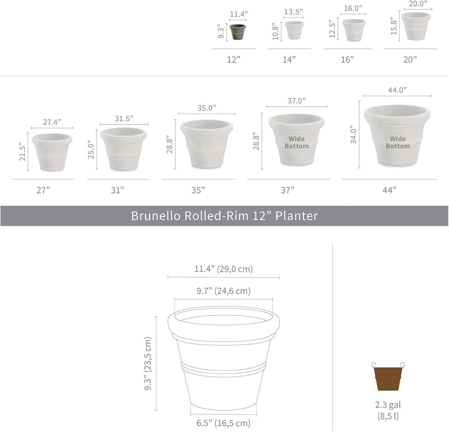 Crescent Garden Brunello Classic Rolled-Rim Plant Pot, Weathered Concrete, 12in
