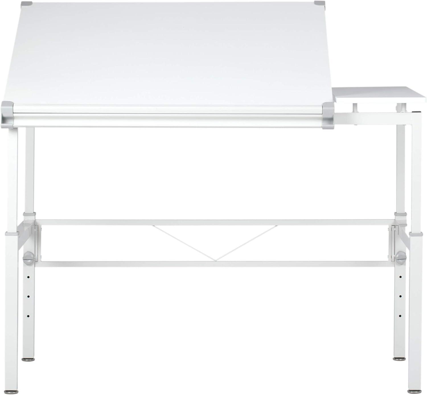 Adjustable White Wood Crafting Desk with Dual Top and Drawer