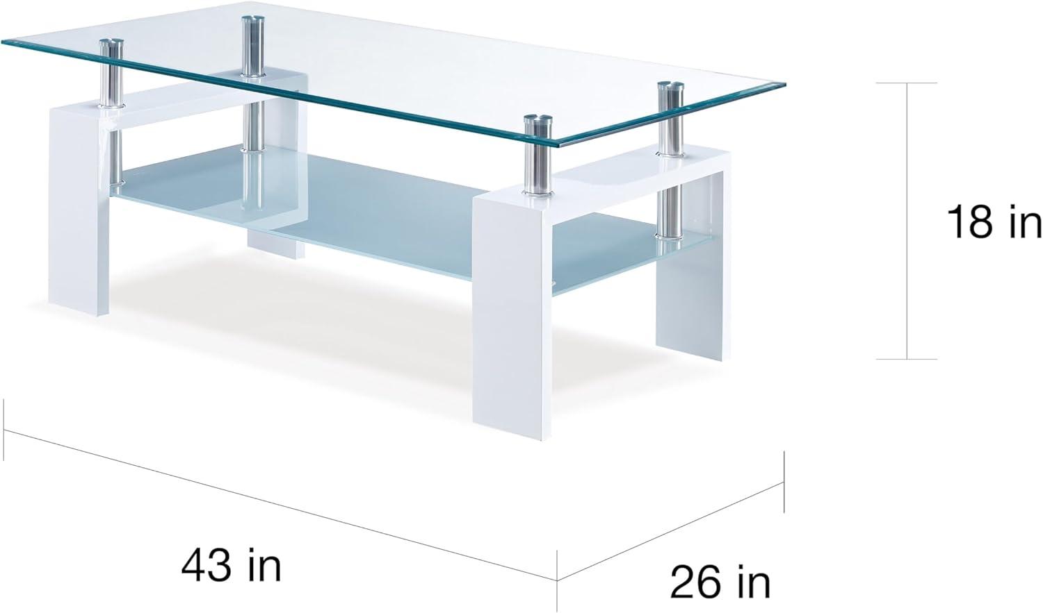 Global Furniture Rectangle Glossy White Coffee Table with Clear Glass Top