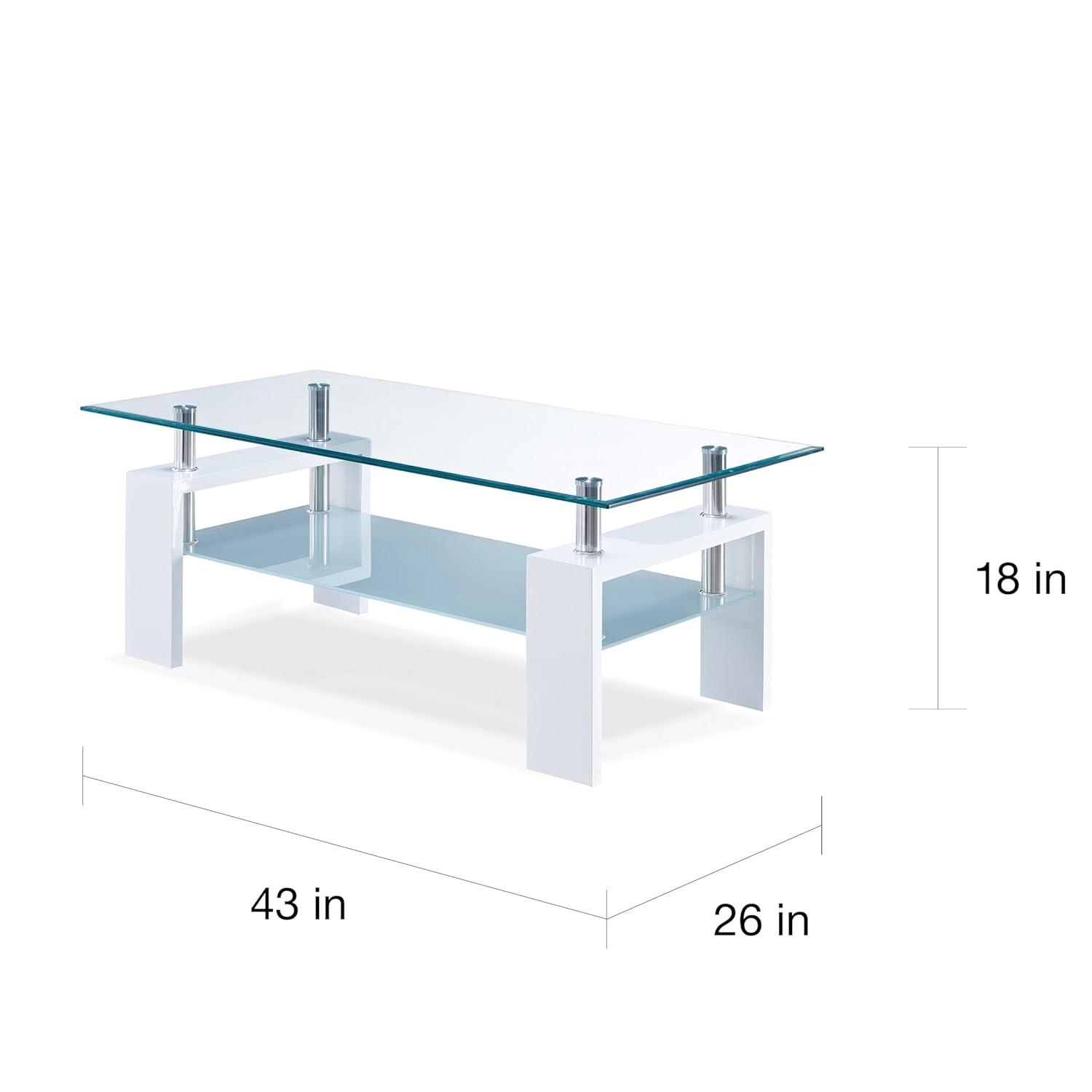 Global Furniture Rectangle Glossy White Coffee Table with Clear Glass Top