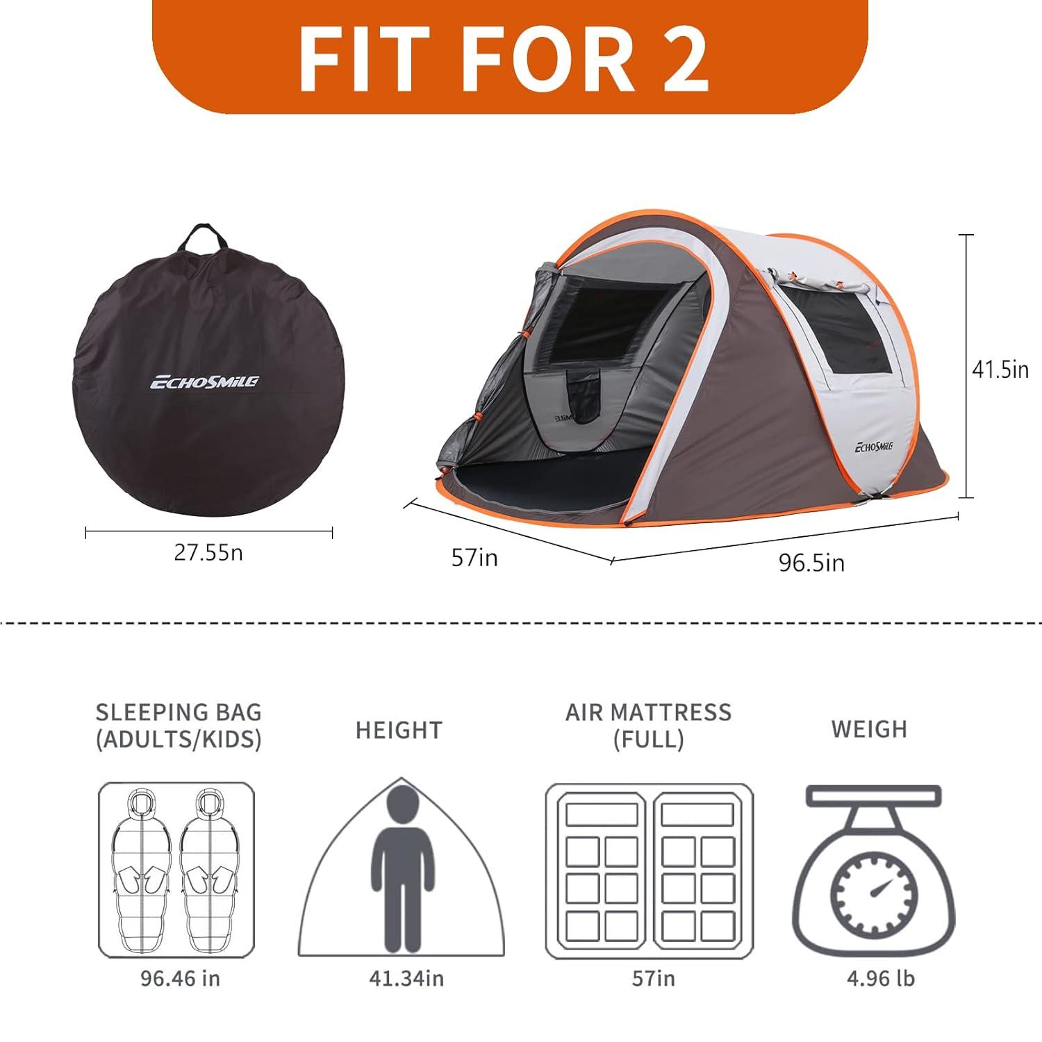 EchoSmile 2-Person White and Brown Pop Up Camping Tent