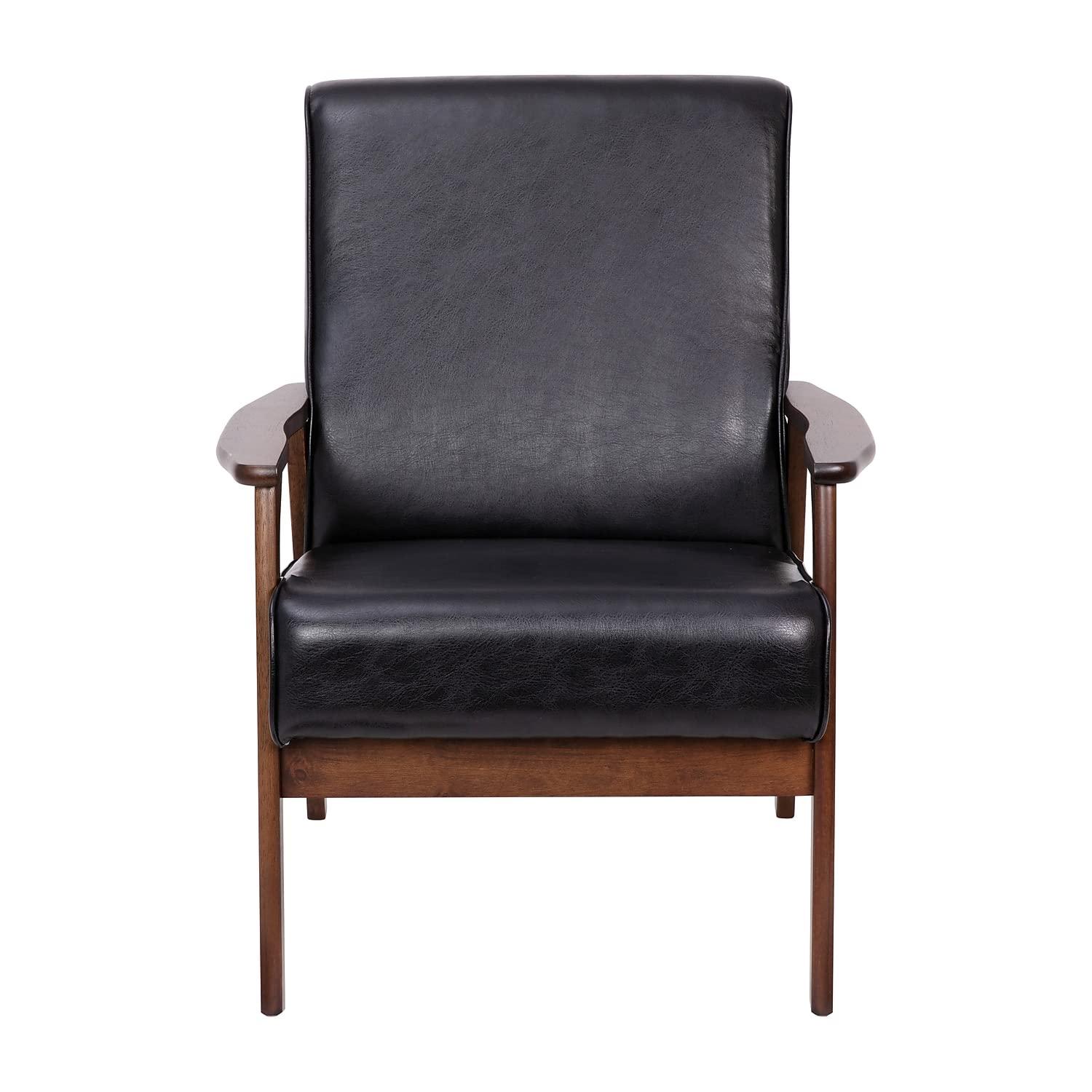 Flash Furniture Langston Commercial Grade LeatherSoft Upholstered Mid Century Modern Arm Chair with Walnut Finished Wooden Frame and Arms in Cognac