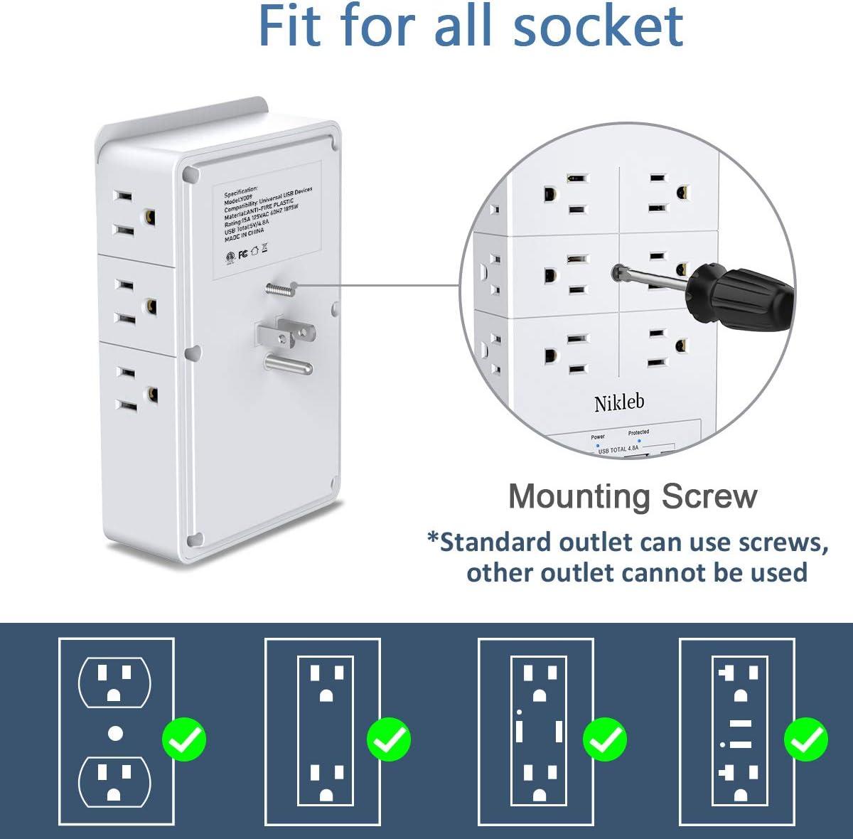 White 16-Outlet Surge Protector Wall Tap with USB Ports