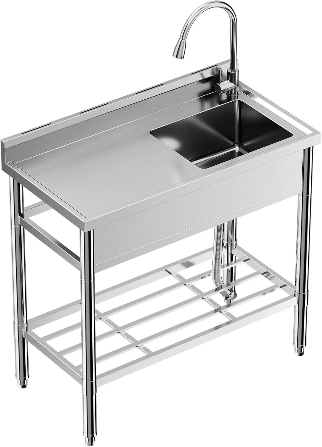 Polished Stainless Steel Freestanding Single Bowl Utility Sink