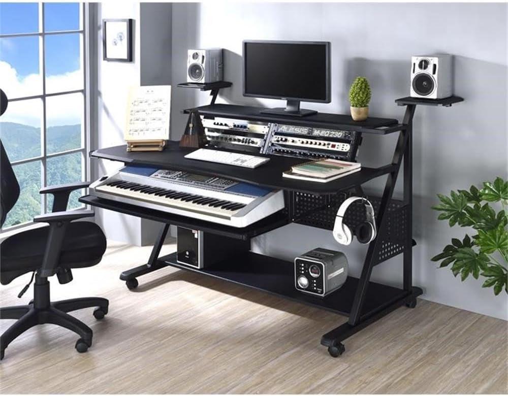 Acme Black Studio Music Desk with Drawer and Keyboard Tray