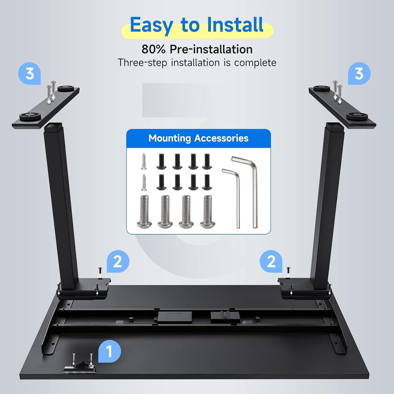 Soohow Electric Standing Desk 48 x 24 Inches Adjustable Height Desk, Dual Motor Stand Up Computer Desk, Black Tabletop (120 x 60 cm), Black Frame for Home Office