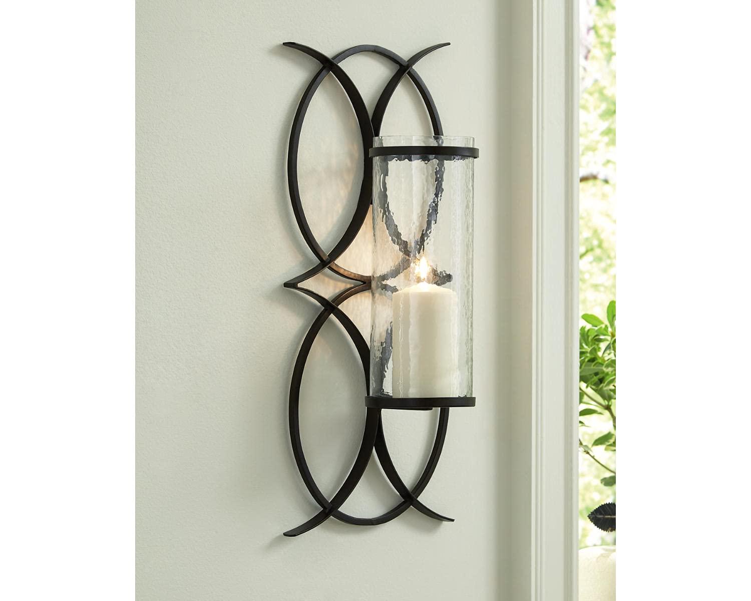 Signature Design by Ashley Bryndis Contemporary 22.13" High Geometric Design Wall Sconce, Black