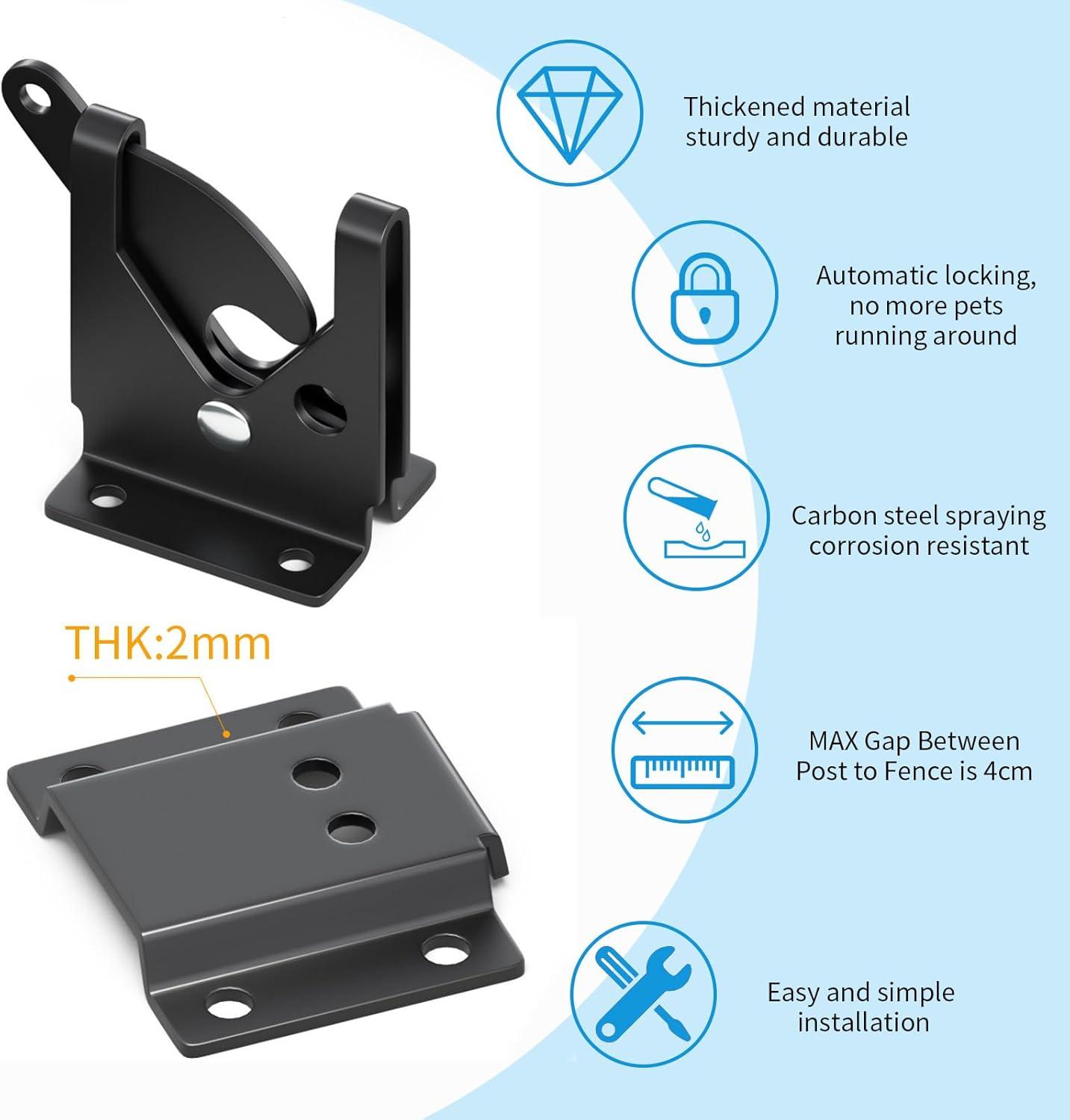 Gate Latch Automatic Gate Gravity Latch Self Locking Fence Gate Latch with Pull Cable for Wooden Fence Gates Door, Black